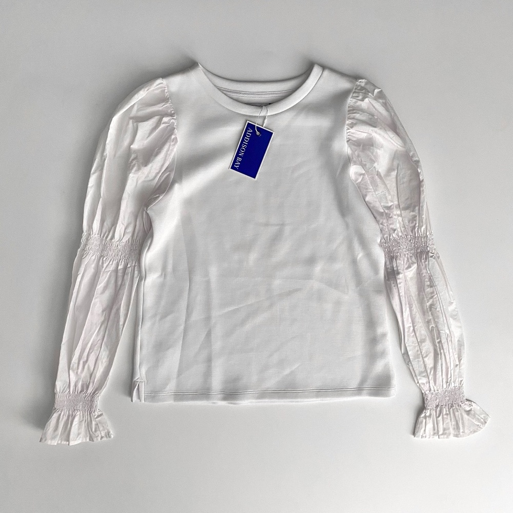 Addison Bay White Puff-Sleeve Women's Sweater